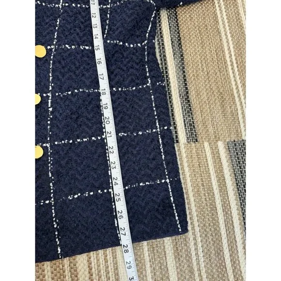 St. John Herringbone Grid Knit Jacket Navy White $1695 NWT Size 12